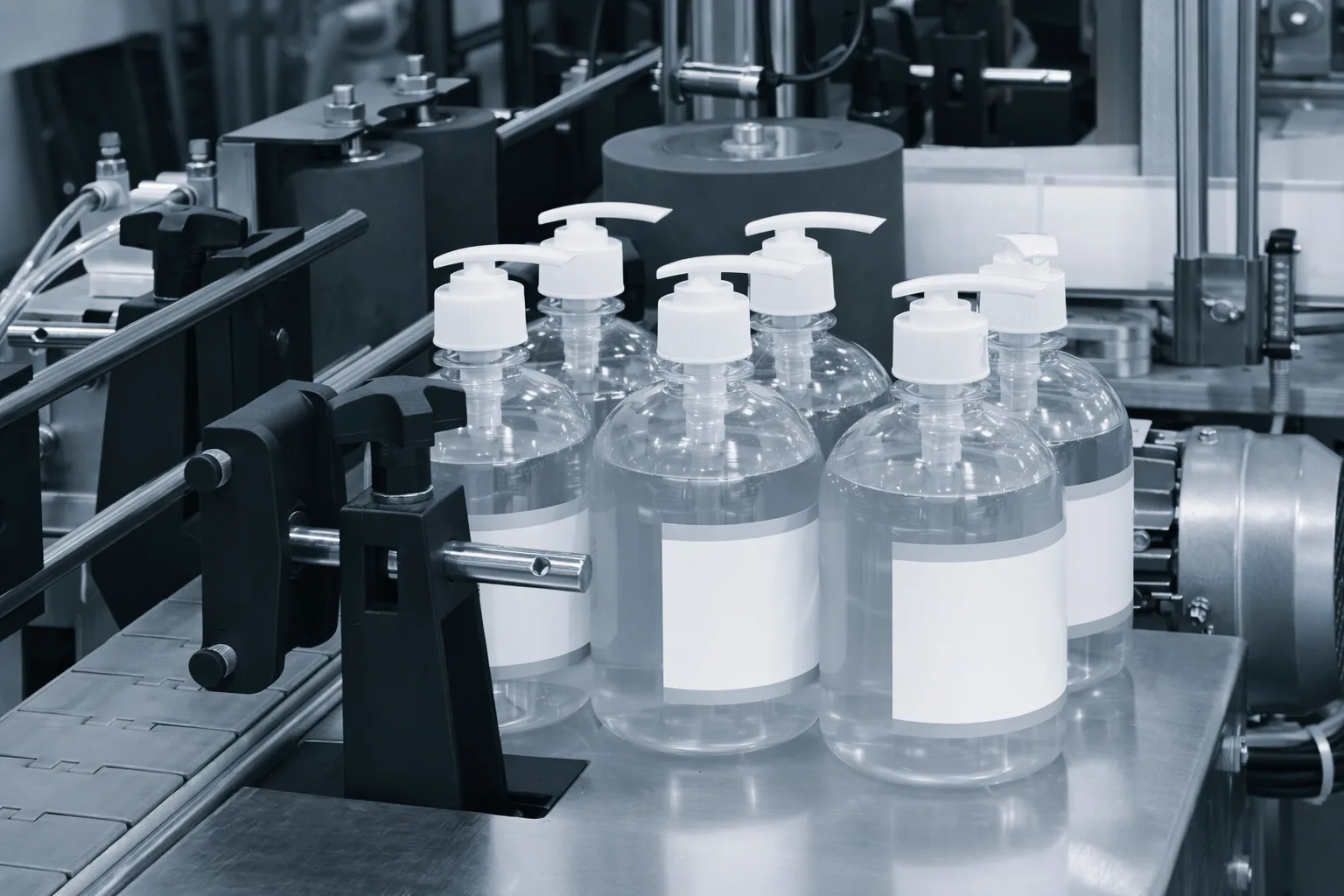 Cosmetic manufacturing production line with filled containers in South Africa
